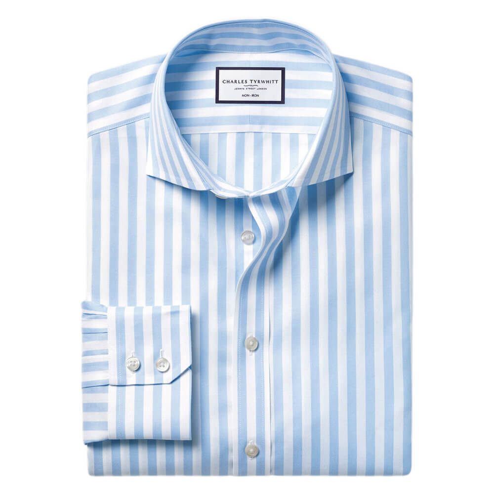 Charles Tyrwhitt Cutaway Collar Non-Iron Twill Wide Stripe Shirt - Slim Fit